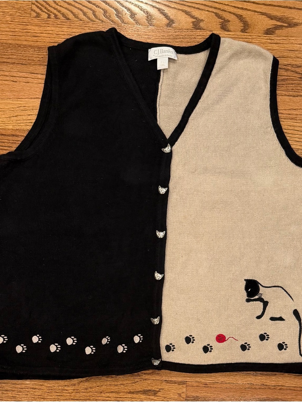 Y2K Cat Sweater Vest 2XL 2004 Novelty Knit Grandmacore Librarian Core